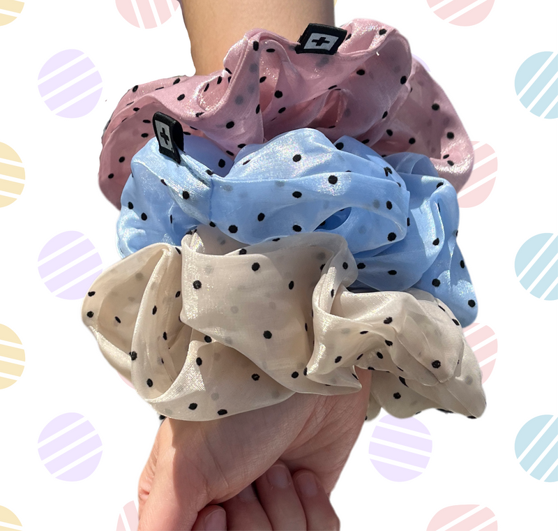 Blue Polka Dot Scrunchies