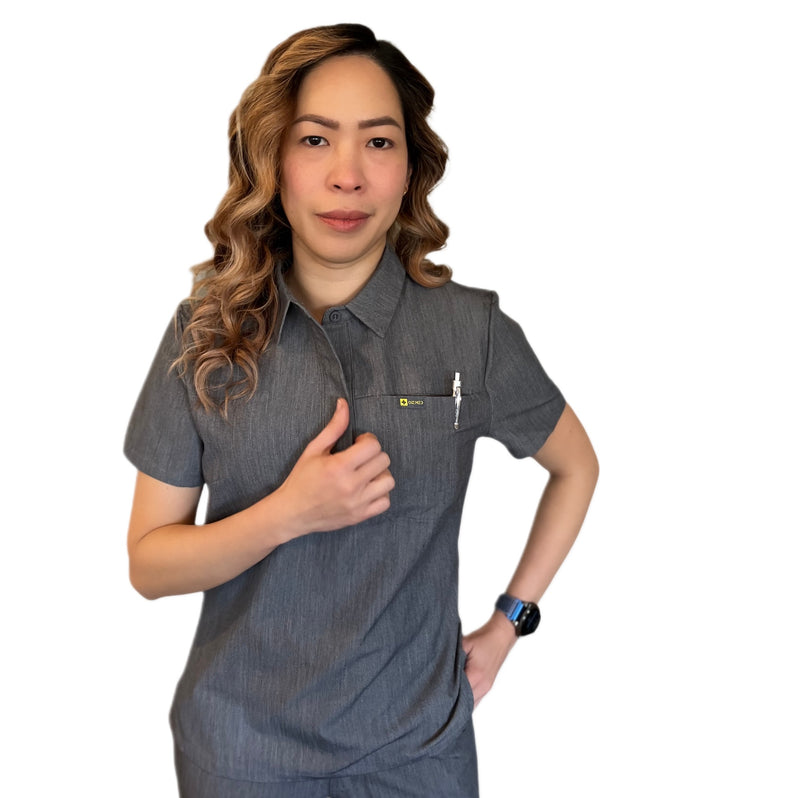 ozmed grey silver polo scrubs