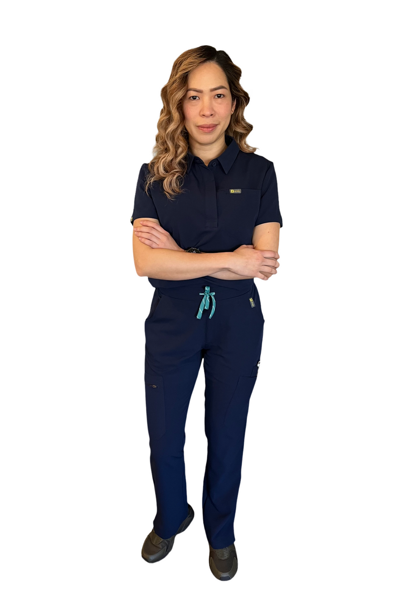 Navy Azure Scrub Straight Pants Women