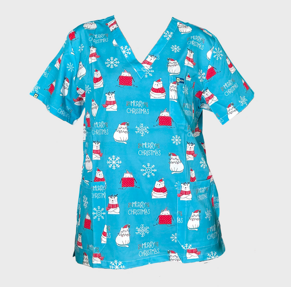 Christmas scrubs, snowflakes