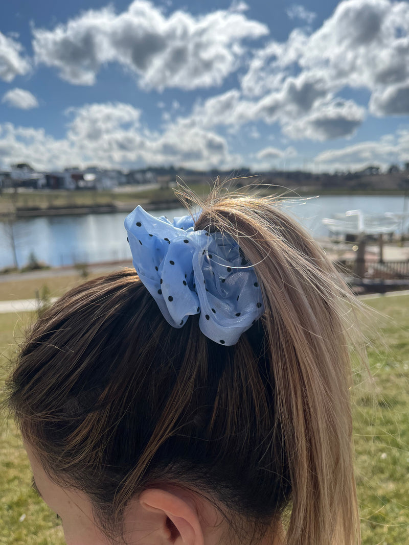 Blue Polka Dot Scrunchies