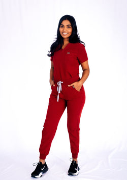 red burgundy women scrubs