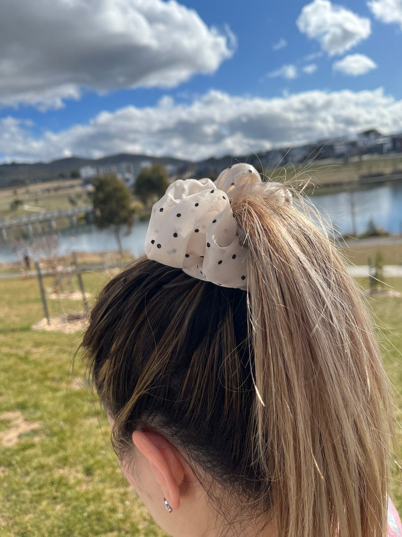 Champagne Polka Dot Scrunchies