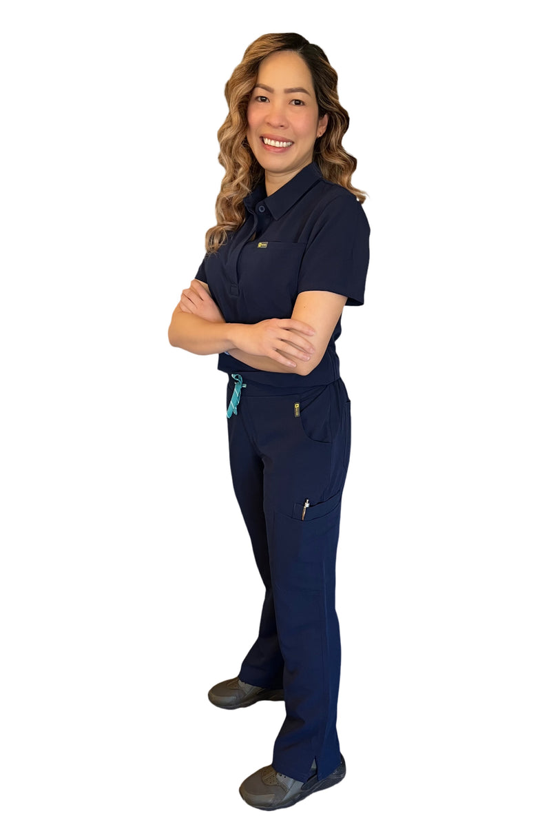 Navy Azure Scrub Straight Pants Women