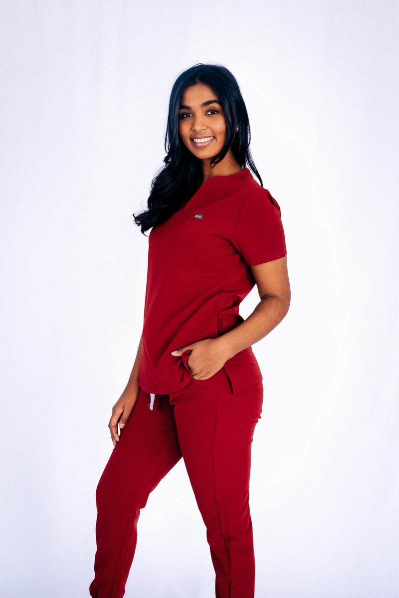 burgundy red scrubs